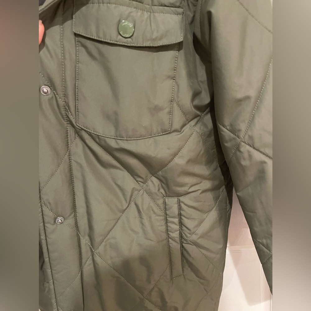 Hollister Green Sherpa Fur Lined Diamond Quilted Hooded Jacket Coat Size Small - Picture 5 of 10
